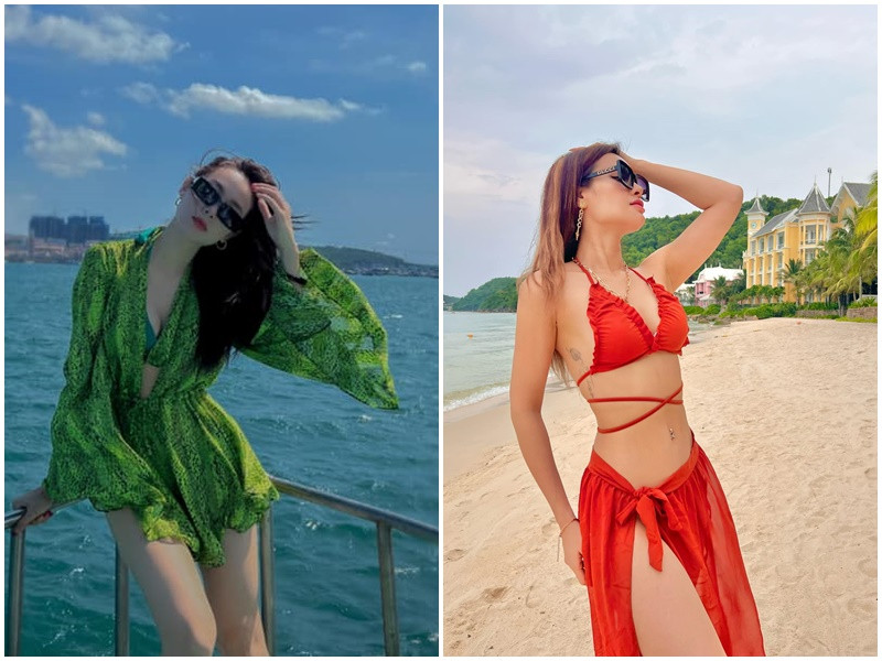 Minh Hằng và Phương Trinh khoe vẻ quyến rũ trong trang phục biển.