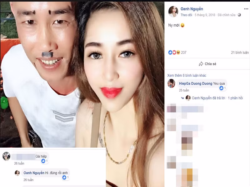 Hiệp Gà từng để lại bình luận: "Yêu em" và tag tài khoản một cô gái có tên là Oanh Nguyễn. Ngay lập tức, cô gái này đáp lại: "Yêu nhiều em quá". Ảnh: Dân Việt