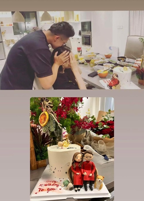 Matt Liu đặt nụ hôn lên tóc Hương Giang trong tiệc sinh nhật nữ ca sĩ vào tháng 12/2021. Ảnh chụp màn hình