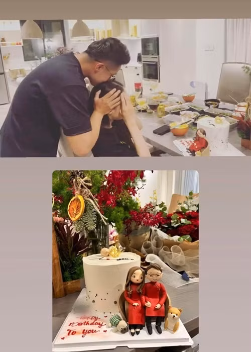 Matt Liu đặt nụ hôn lên tóc Hương Giang trong tiệc sinh nhật nữ ca sĩ vào tháng 12/2021. Ảnh chụp màn hình