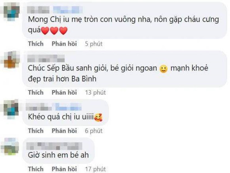 Dưới bài đăng của doanh nhân Ngọc Tiền, một số đồng nghiệp để lại bình luận chúc mừng cô “mẹ tròn con vuông”. Ảnh: Sức khỏe đời sống