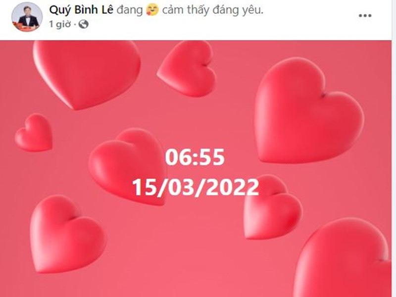 Mới đây, trên trang cá nhân, diễn viên Quý Bình viết: "6 giờ 55 phút ngày 15/3" đồng thời bày tỏ cảm xúc “thấy đáng yêu”. Ảnh chụp màn hình