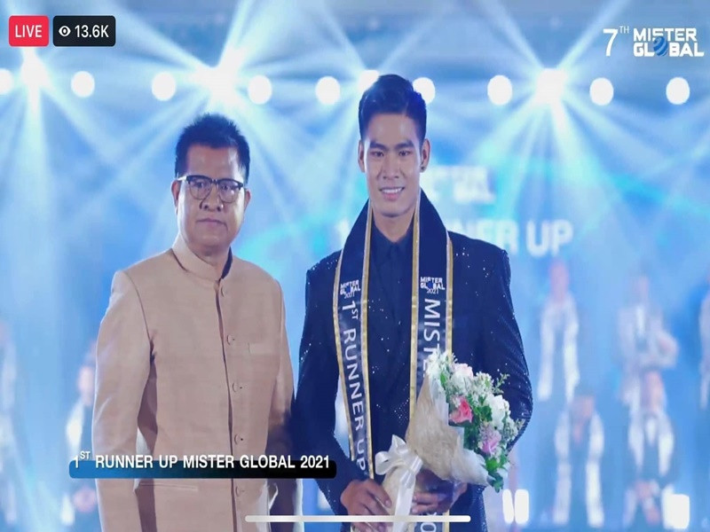 Trong chung kết cuộc thi Mister Global lần thứ bảy, đại diện Tây Ban Nha giành ngôi Nam vương, Danh Chiếu Linh đoạt Á vương 1. Ảnh: FBNV