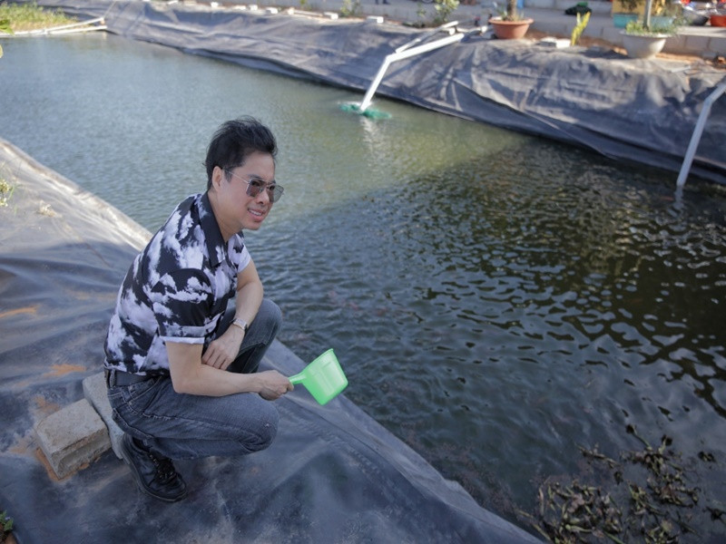 Ngọc Sơn cho cá ăn.