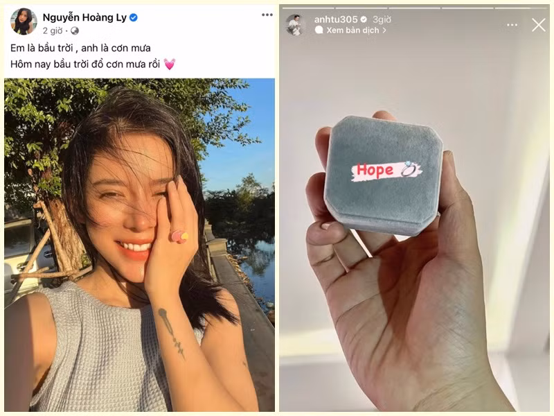 Mới đây, LyLy đăng ảnh hình ảnh đeo chiếc nhẫn độc lạ, phía Anh Tú chia sẻ hình ảnh tay cầm một hộp nhẫn. Động thái của cặp đôi tin đồn khiến cư dân mạng xôn xao.