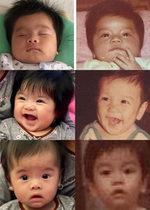 Mới đây, diễn viên Vân Trang than thở “kiếp đẻ thuê” khi đặt ảnh 3 cô con gái bên cạnh ảnh chồng lúc nhỏ. “Con bé Ba cười, ba nói giống ba, con bé Tư không cười, ba nói giống ba. Hai Nì nằm không cũng giống ba. Ủa, tức á ! Đây biết tức nha!”, nữ diễn viên viết.