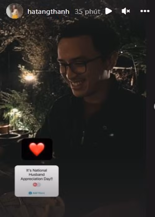 Tăng Thanh Hà chia sẻ khoảnh khắc ông xã đại gia tươi rói trong buổi hẹn hò.