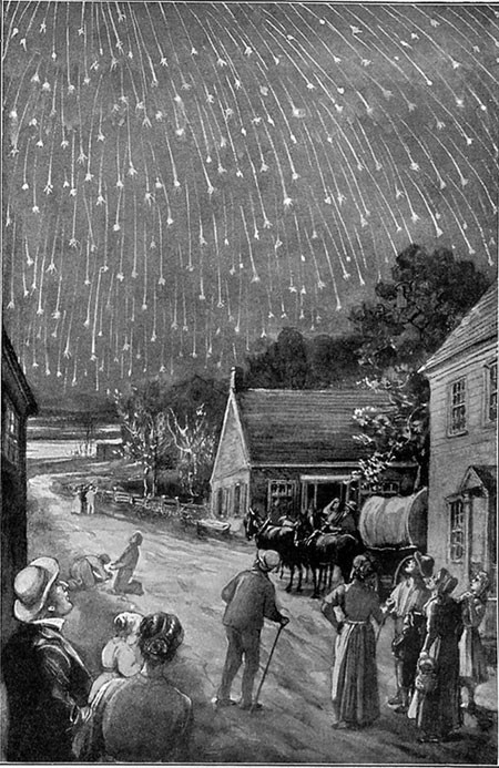 Sự kiện này lần đầu tiên xảy ra vào năm 1833, khi một cơn bão sao băng Leonids đổ bộ Trái đất. Khi đó, thậm chí không ít kẻ mê tín dị đoan cho rằng, Leonids chính là biểu hiện cảnh báo Ngày Tận thế của nhân loại.