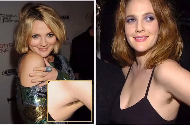 Drew Barrymore khiến người hâm mộ giật mình khi không chịu waxing vùng nách mà vẫn mặc váy hai dây đi dự sự kiện. (Ảnh: thefrisky)
