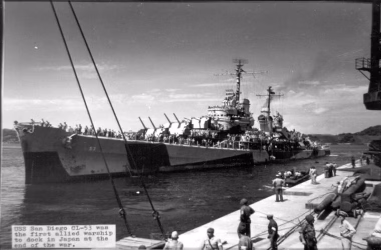 Sau CTTG 2, USS San Diego tiếp tục phục vụ trong biên chế Hạm đội Thái Bình Dương tuy nhiên vai trò của nó trong chiến tranh lại không được ghi nhận mấy. Đến năm 1960 nó bị tháo dỡ như số phận của nhiều tàu lớp Atlanta khác. Nguồn ảnh: Navsource.