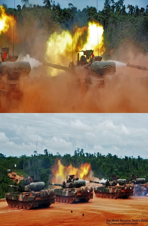 Kíp chiến đấu của PT-91M chỉ gồm ba binh sĩ với một lái xe, pháo thủ và chỉ huy xe, nhờ được trang bị hệ thống nạp đạn tự động điều này cũng cho phép PT-91M có tốc độ bắn nhanh hơn một số dòng xe tăng khác với tốc độ bắn từ 8-10 phát/phút cùng cơ số đạn mang theo là 40 viên. Nguồn ảnh: Malaysia Military Power.