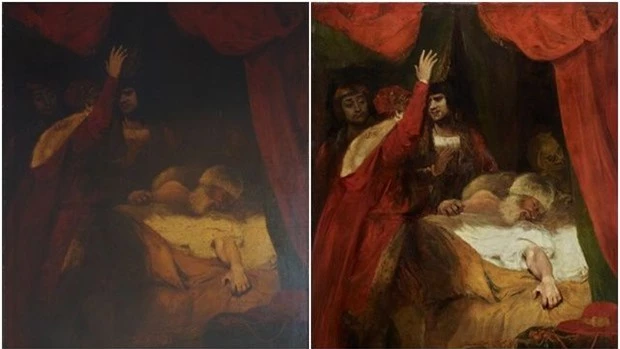 Sau thời gian trưng bày tại Phòng trưng bày Shakespeare, bức tranh đã được National Trust phục chế, chuyên gia đã phát hiện ra hình ảnh của một "ác quỷ" được vẽ tinh tế.