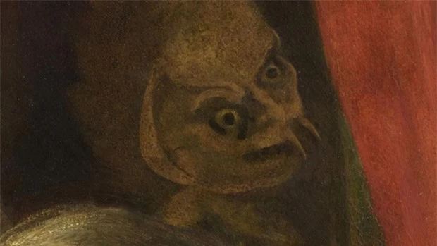 Hình ảnh ác quỷ với chiếc răng nanh và nụ cười nham hiểm xuất hiện phía trên đầu của Hồng y Beaufort đang hấp hối.