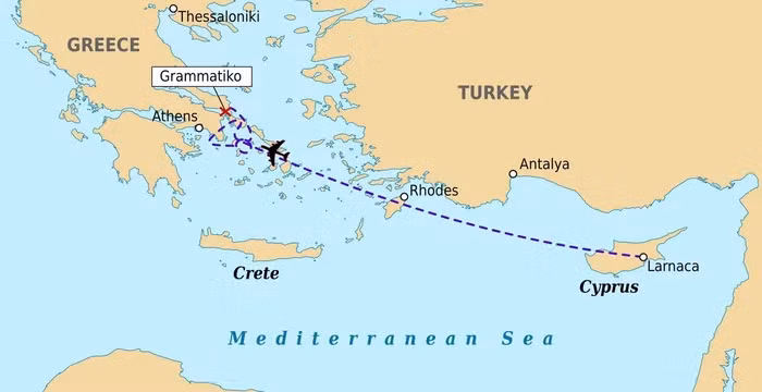 Trong khi máy bay tiếp tục bay vòng quanh Athens, cố gắng liên lạc với mặt đất nhưng không thành công, cuối cùng nó rơi xuống đồi gần Grammatiko.