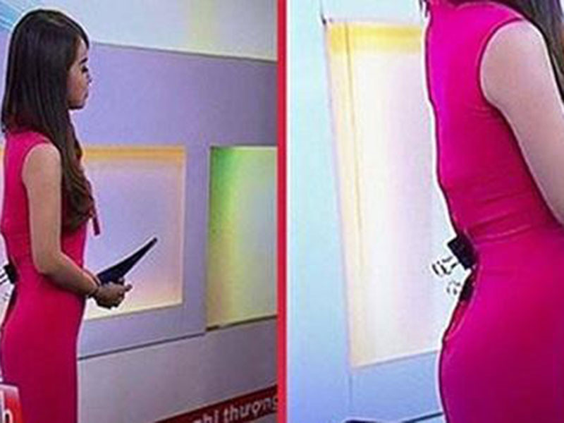 Mặc dù BTV Trúc Mai đã chủ động "chữa cháy" bộ đồ quá rộng trước khi lên sóng, thế nhưng không may, hình ảnh gặp sự cố về trang phục của cô lại lọt trên sóng.