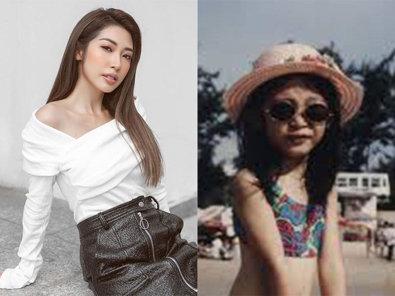 Khổng Tú Quỳnh mặc áo tắm, đeo mắt kính, đội mũ khi đi biển lúc còn nhỏ khiến nhiều khán giả phải khen ngợi về sự sành điệu. Ảnh: FBNV