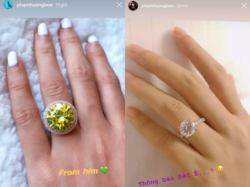 Nàng hoa hậu khoe 2 chiếc nhẫn kim cương "khủng" được bạn trai tặng.