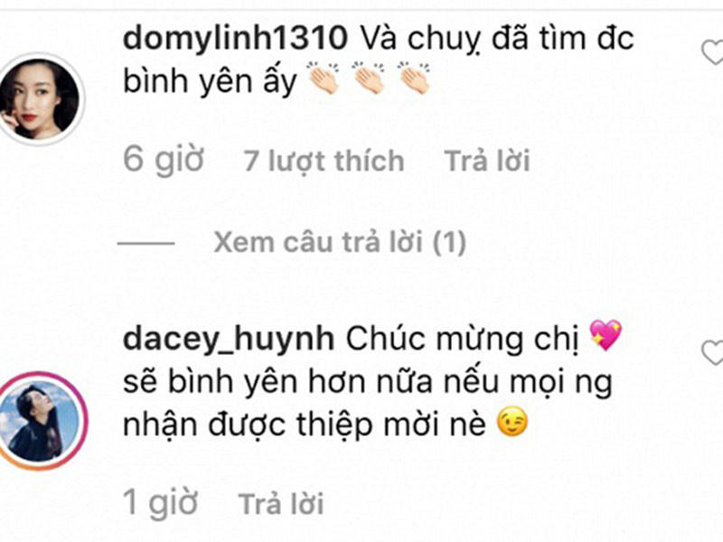 Trước tin đồn sắp lên xe hoa, Ngọc Hân phủ nhận. Trên 2sao, người đẹp nói: "Thật tình tôi không có gì đâu. Tôi đăng ảnh vui thôi chứ không có tín hiệu lấp lửng gì. Bức ảnh đeo nhẫn đó tôi chụp từ lâu lắm rồi, vào khoảng tháng 10/2017. Còn hiện giờ, tay tôi không đeo gì cả".