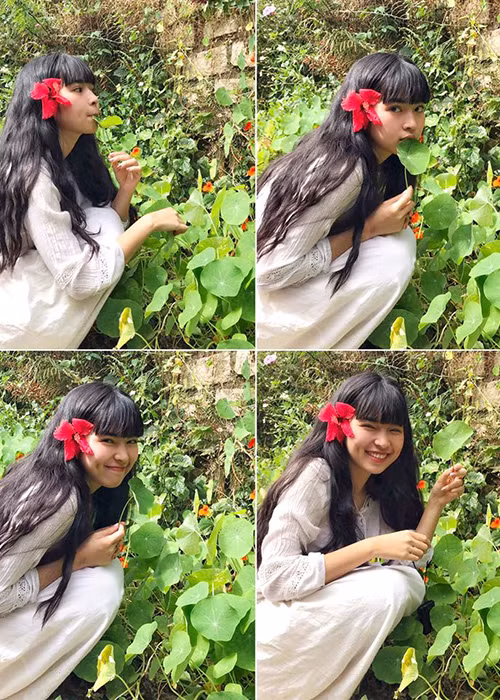 Trà Long của "Mắt biếc" có nhiều biểu cảm hài hước khi chụp ảnh.