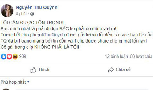 Thu Quỳnh phủ nhận là cô gái trong clip.