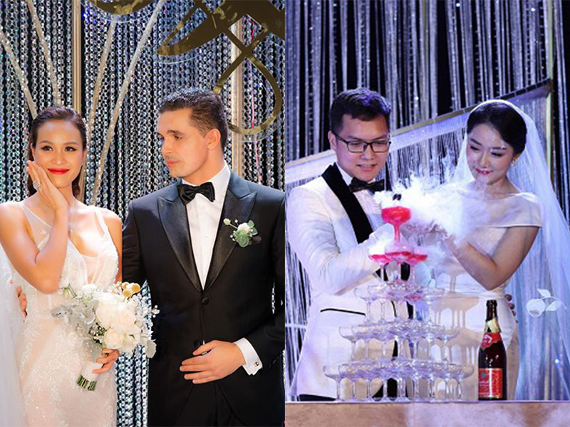 Trong năm 2019, MC Thu Hà, Phương Mai cũng lên xe hoa. Cả hai đám cưới được tổ chức tại Hà Nội. Không gian hôn lễ của 2 người đẹp cũng sang trọng gây choáng ngợp. Ảnh: FBNV, Vietnamnet