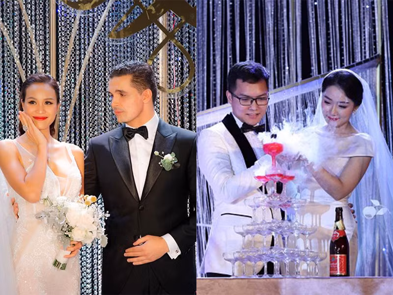 Trong năm 2019, MC Thu Hà, Phương Mai cũng lên xe hoa. Cả hai đám cưới được tổ chức tại Hà Nội. Không gian hôn lễ của 2 người đẹp cũng sang trọng gây choáng ngợp. Ảnh: FBNV, Vietnamnet