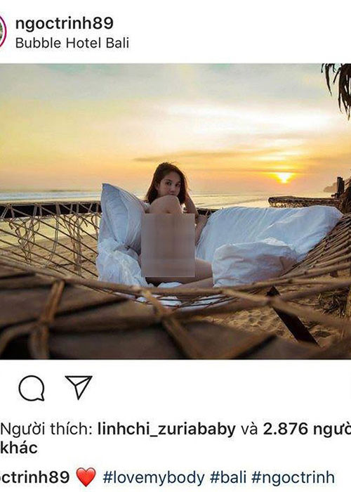 Tháng 8/2019, hình ảnh Ngọc Trinh khỏa thân tại Bali làm dư luận dậy sóng. Một vài bình luận khen ngợi vóc dáng của Ngọc Trinh nuột nà, gợi cảm. Tuy nhiên, phần đông cư dân mạng chỉ trích cô vì hình ảnh quá phản cảm.