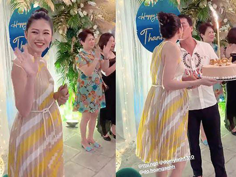 Hình ảnh Thanh Tú lộ bụng bầu lớn trong tiệc sinh nhật lần thứ 25.