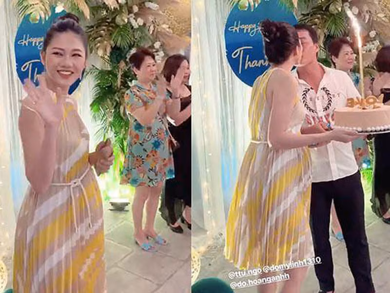 Hình ảnh Thanh Tú lộ bụng bầu lớn trong tiệc sinh nhật lần thứ 25.