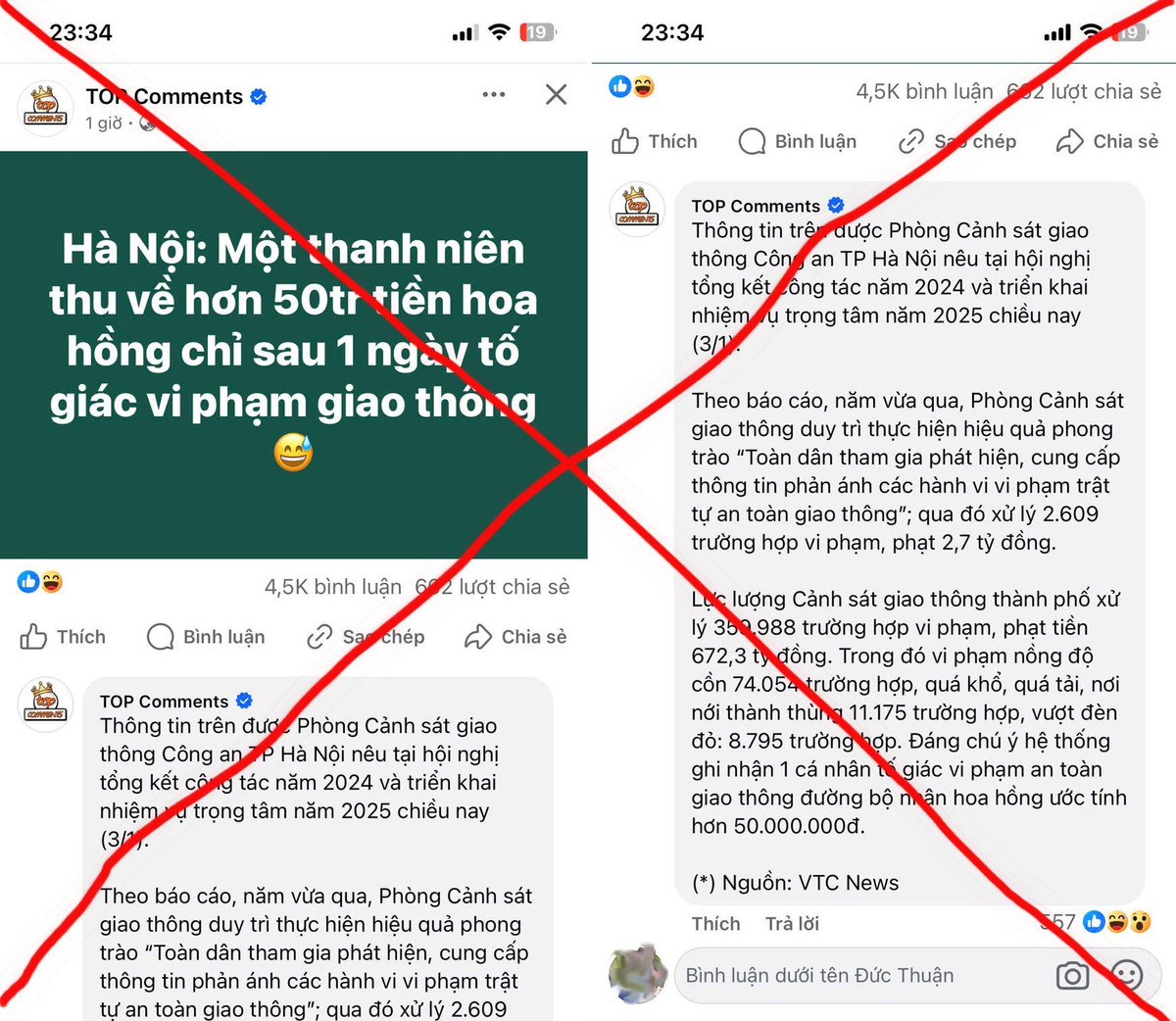 Một người “được thưởng 50 triệu do tố giác vi phạm giao thông” là Fake News Mot nguoi “duoc thuong 50 trieu do to giac vi pham giao thong” la Fake News