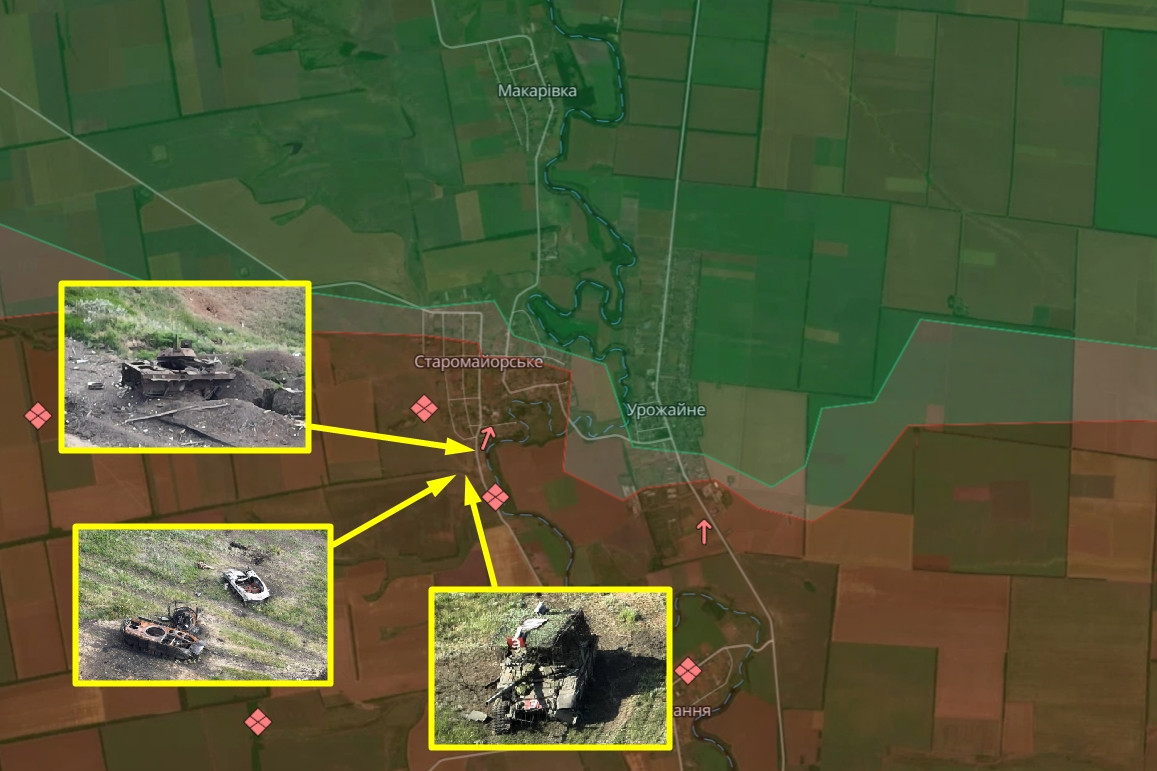 Theo trang tin quân sự Militarnyi của Ukraine, quân Nga đã hứng chịu tổn thất nặng nề về nhân lực và khí tài trong các cuộc giao tranh với binh lính Kiev ở Staromaiorske. Ảnh: Deep State. 