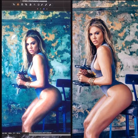 Khloe Kardashian khoe nếp gấp đùi trong bộ ảnh phòng gym khỏe khoắn.