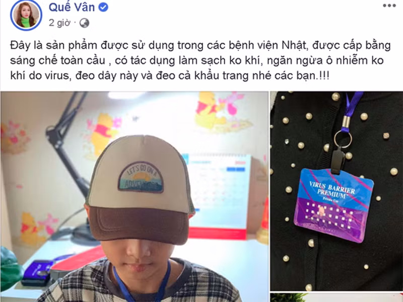 Quế Vân cho con trai sử dụng sản phẩm làm sạch không khí đến từ Nhật Bản đồng thời đeo khẩu trang.