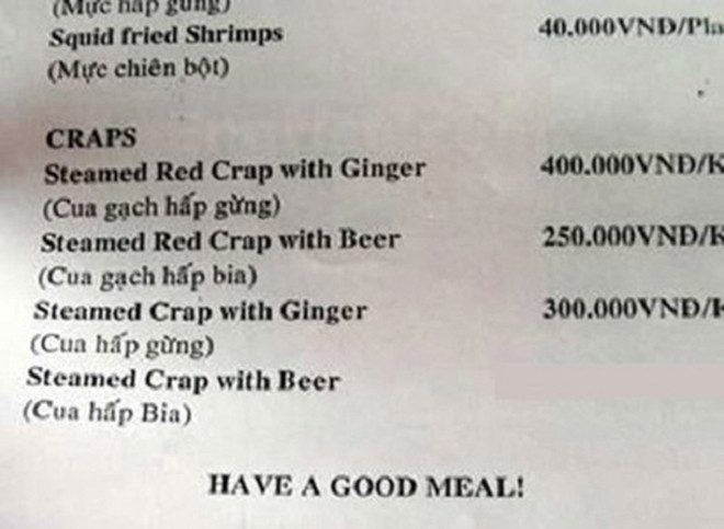 Món "Crap" của nhà hàng này không biết có khách nào dám ăn không?