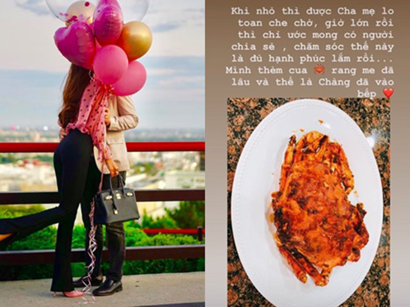 Không ít lần Phạm Hương khoe được chồng sắp cưới cưng chiều từ tặng nhẫn kim cương đến nấu ăn.