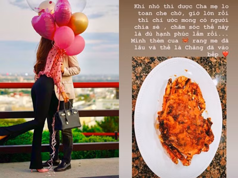 Không ít lần Phạm Hương khoe được chồng sắp cưới cưng chiều từ tặng nhẫn kim cương đến nấu ăn.