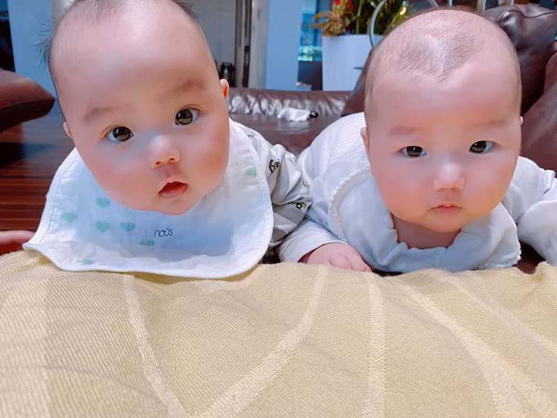 Vợ chồng Trương Nam Thành thường xuyên gửi lời yêu thương đến cặp quý tử song sinh.