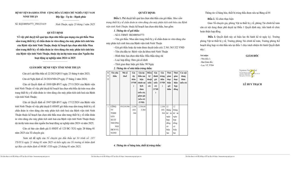 Ninh Thuan: Goi thiet bi y te hon 2,3 ty ve tay Cty Nano