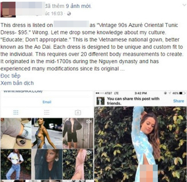 Kèm với sự bức xúc, Annie đã đăng một bài viết dài về nguồn gốc và thiết kế của áo dài để những người bạn nước ngoài hiểu về bộ trang phục truyền thống cao quý của người Việt Nam.