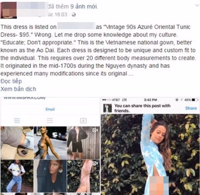 Kèm với sự bức xúc, Annie đã đăng một bài viết dài về nguồn gốc và thiết kế của áo dài để những người bạn nước ngoài hiểu về bộ trang phục truyền thống cao quý của người Việt Nam.