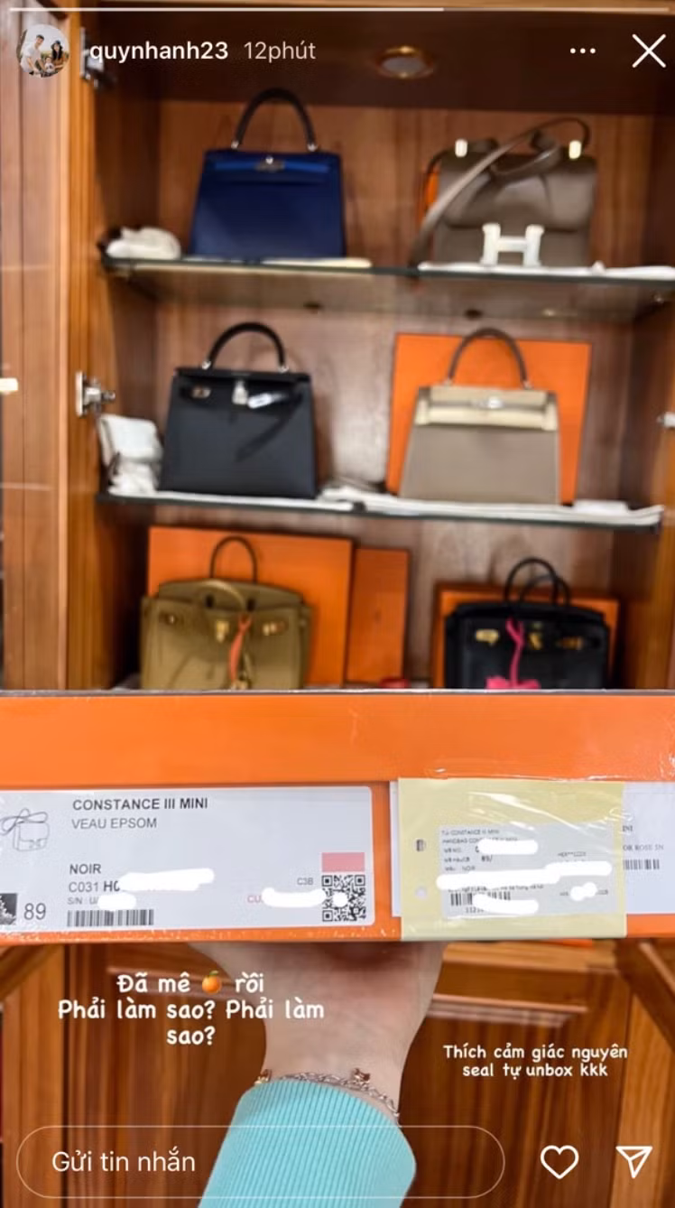 Mới đây, Quỳnh Anh khiến netizen được phen "rửa mắt" với thú vui xa xỉ của hội có tiền khi khoe một chiếc Hermes Constance III Mini còn nguyên seal và đu trend "phải làm sao" trên TikTok.