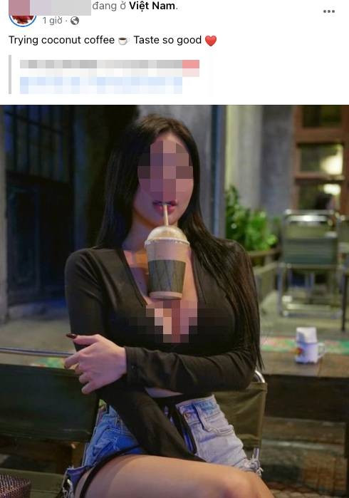 Mới đây, trên trang cá nhân, cả Facebook lẫn Instagram cô gái ngoại quốc này chia sẻ hình ảnh tạo dáng phản cảm khi thưởng thức cốc cà phê bằng cách dùng ngực làm "bệ đỡ".