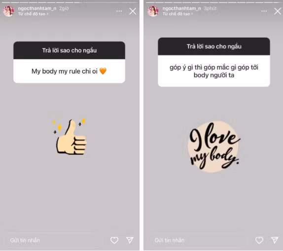 Với câu hỏi của Ngọc Thanh Tâm, phần lớn ý kiến của netizen cho rằng cô nên trả lời là "My body my rule" hoặc "My body my choice" (Tạm dịch: Cơ thể của tôi, lựa chọn của tôi).