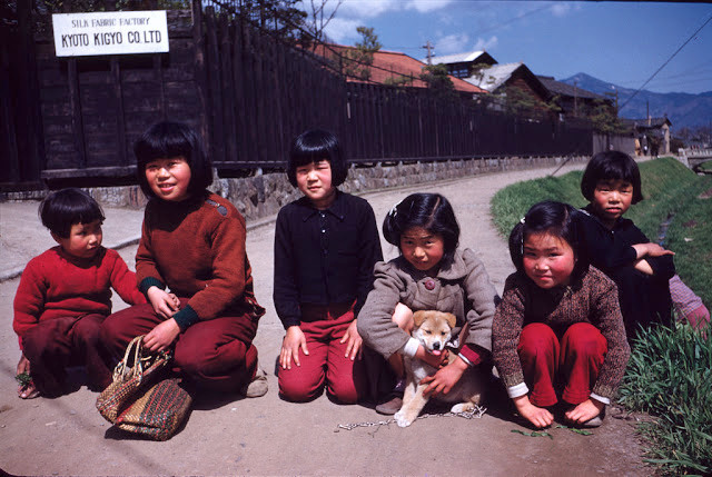 Một nhóm trẻ em chơi đùa với cún cưng.