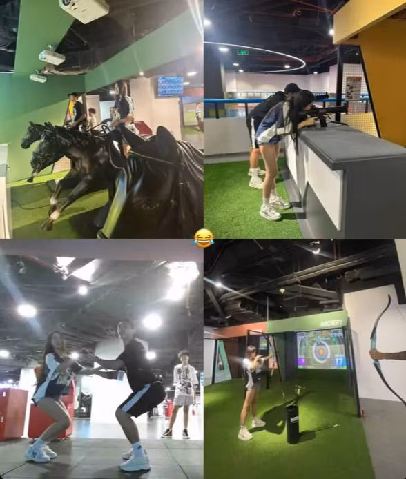 Khi đi chơi game cùng Văn Hậu, Hải My chọn áo phông kết hợp với quần đùi, giày thể thao cá tính