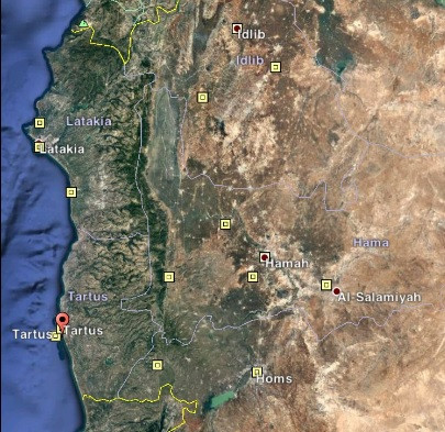 Vị trí thành phố cảng Tartus trên bản đồ.