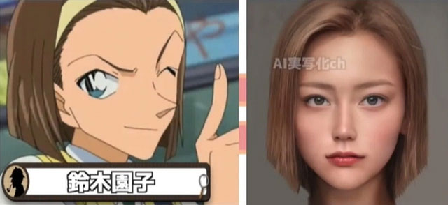 Sonoko Suzuki, tiểu thư giàu có và sôi nổi, được AI tái hiện với vẻ ngoài thời thượng, ánh mắt tinh nghịch và phong cách hiện đại, phản ánh tính cách hoạt bát và hài hước của cô nàng.