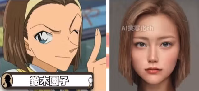 Sonoko Suzuki, tiểu thư giàu có và sôi nổi, được AI tái hiện với vẻ ngoài thời thượng, ánh mắt tinh nghịch và phong cách hiện đại, phản ánh tính cách hoạt bát và hài hước của cô nàng.