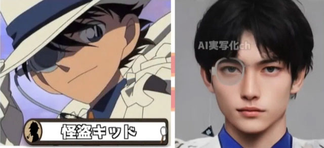 Kaito Kid, siêu trộm bí ẩn, hiện lên với bộ vest trắng, nụ cười quyến rũ và ánh mắt lém lỉnh, đúng với hình ảnh một kẻ trộm tài ba luôn khiến cảnh sát đau đầu.