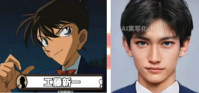 Chân dung Shinichi Kudo, thám tử trung học lừng danh, được AI tái hiện với vẻ ngoài điển trai, ánh mắt sắc sảo và thần thái tự tin, đúng với hình ảnh một thiên tài phá án tuổi teen.